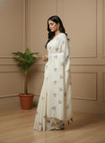 Jashiyaa BRYNBRIT Women's Traditional Tant Cotton Saree with Blouse Piece White_Embrodary