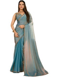 Jashiyaa Shri Hari Sarees Women's Soft Frandy Silk Saree With Hand Work Lace Boarder & Comes With Unstitched Blouse Piece Chava (Light Blue with Gold Dual Tone)