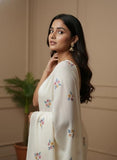 Jashiyaa BRYNBRIT Women's Traditional Tant Cotton Saree with Blouse Piece White_Embrodary