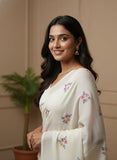 Jashiyaa BRYNBRIT Women's Traditional Tant Cotton Saree with Blouse Piece White_Embrodary