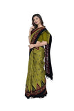 Jashiya Quetzal Women's Sambalpuri Ganga Jununa Printed Cotton Saree with Unstitched Blouse (Olive Green)