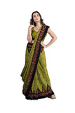 Jashiya Quetzal Women's Sambalpuri Ganga Jununa Printed Cotton Saree with Unstitched Blouse (Olive Green)
