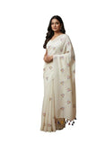 Jashiyaa BRYNBRIT Women's Traditional Tant Cotton Saree with Blouse Piece White_Embrodary