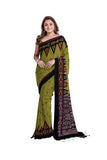 Jashiya Quetzal Women's Sambalpuri Ganga Jununa Printed Cotton Saree with Unstitched Blouse (Olive Green)