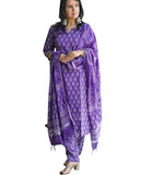 Jashiya MEERA FAB Women's Cotton Printed Straight Kurta with Palazzo & Dupatta Set Purple