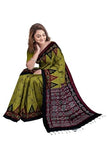 Jashiya Quetzal Women's Sambalpuri Ganga Jununa Printed Cotton Saree with Unstitched Blouse (Olive Green)