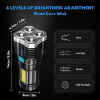 Jashiya SHAYONAM 4 In1 Torch Light,LED 3W Torch Light Rechargeable Torch Flashlight,Long Distance Beam Range Car Rescue Torch Flashlight with 4 Modes for Camping