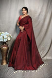 Jashiya Maroon Pure Cotton Saree - Plain Handloom Traditional Saree