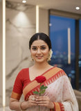 Jashiya NEW COLLECTION White Red Sambalpuri Pata Saree Temple Border Pasapalli Design Odisha Handloom Pasapali Boyanika Saree Kanjivaram Resham Banarasi Papa Silk Premium Red Blouse Sari