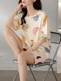 Jashiya LOUIS LUXE Womens Night Dress || Short Pyjama Set || Nightsuit || Women Nightwear ||Round Neck Short Sleeve Nightsuit || Loungewear || Everyday Nightdress (ND-01-OFFWHITE-L)