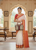 Jashiya NEW COLLECTION White Red Sambalpuri Pata Saree Temple Border Pasapalli Design Odisha Handloom Pasapali Boyanika Saree Kanjivaram Resham Banarasi Papa Silk Premium Red Blouse Sari