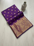 Jashiyaa Soft Silk Saree for Women | Gold Coin Butti Body with Heavy Temple Border Zari Weave (Dark purple, Free Size)