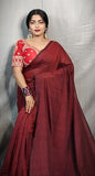 Jashiya Maroon Pure Cotton Saree - Plain Handloom Traditional Saree