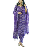 Jashiya MEERA FAB Women's Cotton Printed Straight Kurta with Palazzo & Dupatta Set Purple
