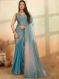 Jashiyaa Shri Hari Sarees Women's Soft Frandy Silk Saree With Hand Work Lace Boarder & Comes With Unstitched Blouse Piece Chava (Light Blue with Gold Dual Tone)