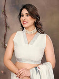 Jashiyaa THE STYLE SANCTUARY TSS | Stylish Cotton Linen Digital Printed Saree with Blouse Piece | Soft & Lightweight Saree for Women (WHITE)