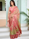 Jashiya JYA Cotton Linen Saree for Women with Heavy Jacquard Border | Soft Floral Printed Saree with Blouse Piece | Elegant Traditional Saree for Wedding and Special Occasions