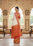 Jashiya NEW COLLECTION White Red Sambalpuri Pata Saree Temple Border Pasapalli Design Odisha Handloom Pasapali Boyanika Saree Kanjivaram Resham Banarasi Papa Silk Premium Red Blouse Sari