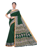 Jashiyaa Women's Hand Block Print Pure Malmal Saree with Gadwal Chanderi Resham Heavy Zari Border & Unstitched Blouse Piece Green