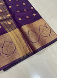 Jashiyaa Soft Silk Saree for Women | Gold Coin Butti Body with Heavy Temple Border Zari Weave (Dark purple, Free Size)