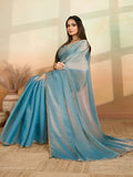 Jashiyaa Shri Hari Sarees Women's Soft Frandy Silk Saree With Hand Work Lace Boarder & Comes With Unstitched Blouse Piece Chava (Light Blue with Gold Dual Tone)