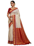 Jashiya NEW COLLECTION White Red Sambalpuri Pata Saree Temple Border Pasapalli Design Odisha Handloom Pasapali Boyanika Saree Kanjivaram Resham Banarasi Papa Silk Premium Red Blouse Sari