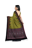 Jashiya Quetzal Women's Sambalpuri Ganga Jununa Printed Cotton Saree with Unstitched Blouse (Olive Green)