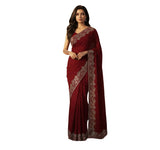 Jashiya Sudev group Pure Georgette Fabric Shiroski Work Saree | Diamond Work Border | Sari for Wedding, Festivals, Marriage, Gatherings