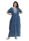 Jashiya Women's Pure Cotton Block Print Regular Rajasthani Jaipuri Maxi Nighty (Free Size, Black)