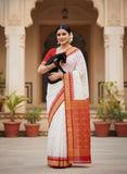 Jashiya NEW COLLECTION White Red Sambalpuri Pata Saree Temple Border Pasapalli Design Odisha Handloom Pasapali Boyanika Saree Kanjivaram Resham Banarasi Papa Silk Premium Red Blouse Sari