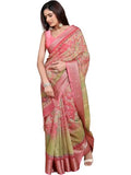 Jashiya JYA Cotton Linen Saree for Women with Heavy Jacquard Border | Soft Floral Printed Saree with Blouse Piece | Elegant Traditional Saree for Wedding and Special Occasions