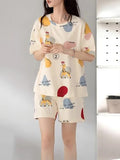 Jashiya LOUIS LUXE Womens Night Dress || Short Pyjama Set || Nightsuit || Women Nightwear ||Round Neck Short Sleeve Nightsuit || Loungewear || Everyday Nightdress (ND-01-OFFWHITE-L)