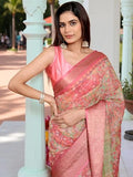 Jashiya JYA Cotton Linen Saree for Women with Heavy Jacquard Border | Soft Floral Printed Saree with Blouse Piece | Elegant Traditional Saree for Wedding and Special Occasions