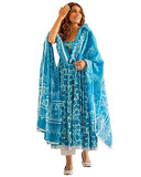 Jashiya JGoSriKi Women's Cotton Blend Floral Regular Kurta with Pant & Dupatta (Kalishta Sky Blue-GS XL)