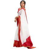 Jashiyaa Flosive Women's Present Banarasi Soft Lichi Silk Saree Beautiful Jacquard Rich Pallu Design Work Zari Woven Kanjivaram Silk Style Saree With Soft Lichi Silk Blouse Piece Ayn Royal White & Red