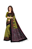 Jashiya Quetzal Women's Sambalpuri Ganga Jununa Printed Cotton Saree with Unstitched Blouse (Olive Green)