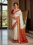 Jashiya NEW COLLECTION White Red Sambalpuri Pata Saree Temple Border Pasapalli Design Odisha Handloom Pasapali Boyanika Saree Kanjivaram Resham Banarasi Papa Silk Premium Red Blouse Sari