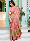 Jashiya JYA Cotton Linen Saree for Women with Heavy Jacquard Border | Soft Floral Printed Saree with Blouse Piece | Elegant Traditional Saree for Wedding and Special Occasions