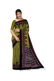 Jashiya Quetzal Women's Sambalpuri Ganga Jununa Printed Cotton Saree with Unstitched Blouse (Olive Green)