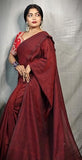 Jashiya Maroon Pure Cotton Saree - Plain Handloom Traditional Saree