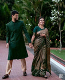 Jashiya SGF11 Women's Kanjivaram Zari Woven Silk Saree With Unstitched Blouse Piece Dark Green