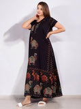 Jashiya Women's Cotton Printed Kaftan Maxi Night Dress | Pure Cotton Night Gown | Maxi Dress | Frock Nighty for Women | Gown for Women (Blue_XXL)