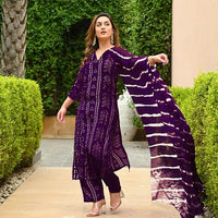 Jashiya ANNI DESIGNER Women's Rayon Blend Straight Bandhej Printed Kurta with Pant & Dupatta