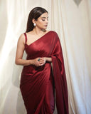 Jashiyaa FABIAN FASHION Women's Solid Japan Satin Silk Saree With Unstitched Blouse Piece for Wedding Saree (Maroon)