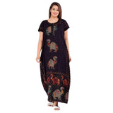Jashiya Women's Cotton Printed Kaftan Maxi Night Dress | Pure Cotton Night Gown | Maxi Dress | Frock Nighty for Women | Gown for Women (Blue_XXL)