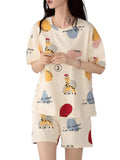 Jashiya LOUIS LUXE Womens Night Dress || Short Pyjama Set || Nightsuit || Women Nightwear ||Round Neck Short Sleeve Nightsuit || Loungewear || Everyday Nightdress (ND-01-OFFWHITE-L)