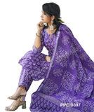 Jashiya MEERA FAB Women's Cotton Printed Straight Kurta with Palazzo & Dupatta Set Purple