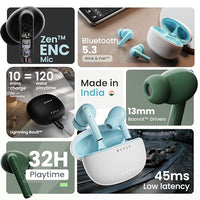 Jashiya Boult Audio Newly Launched W20 Truly Wireless in Ear Earbuds with 35H Playtime, Zen™ ENC Mic, 45ms Low Latency, 13mm Bass Drivers, Type-C Fast Charging, Made in India, IPX5 ear buds TWS