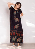 Jashiya Women's Cotton Printed Kaftan Maxi Night Dress | Pure Cotton Night Gown | Maxi Dress | Frock Nighty for Women | Gown for Women (Blue_XXL)