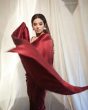Jashiyaa FABIAN FASHION Women's Solid Japan Satin Silk Saree With Unstitched Blouse Piece for Wedding Saree (Maroon)
